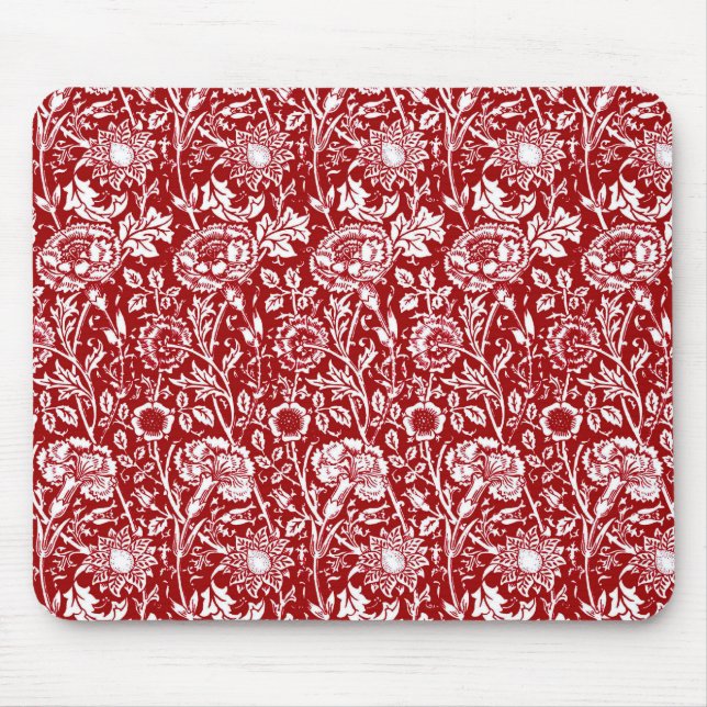 Mousepad Art Nouveau Carnação Damask, Red and White (Frente)