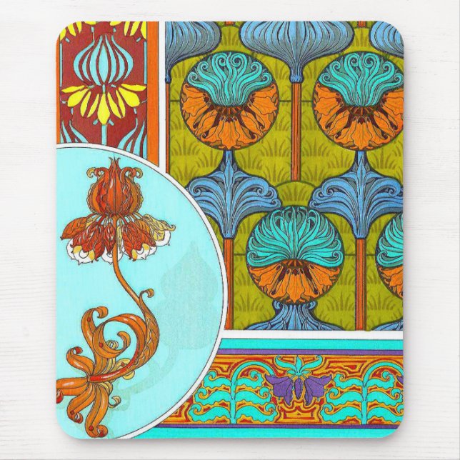 Mousepad Art nouveau floral vitoriano da flor da safra (Frente)