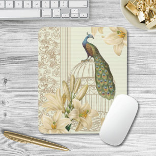 Mousepad art nouveau french lily vintage birdcage paciock