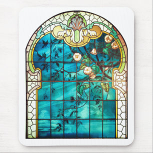 Mousepad Art nouveau janela de vidro colorido floral Vitori