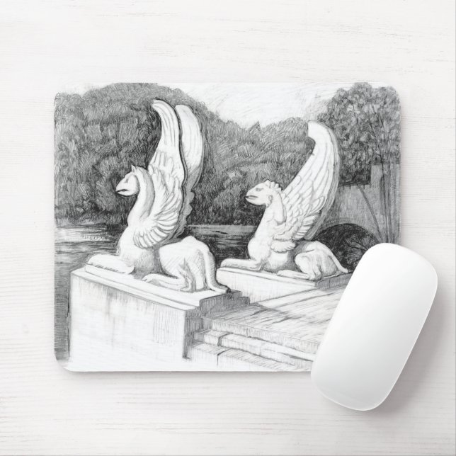 Mousepad Arte a lápis monocromática da escultura de Griffin (Com mouse)