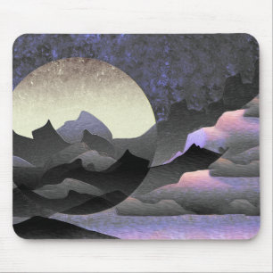 Mousepad Arte abstrata caprichosa da lua e montanhas
