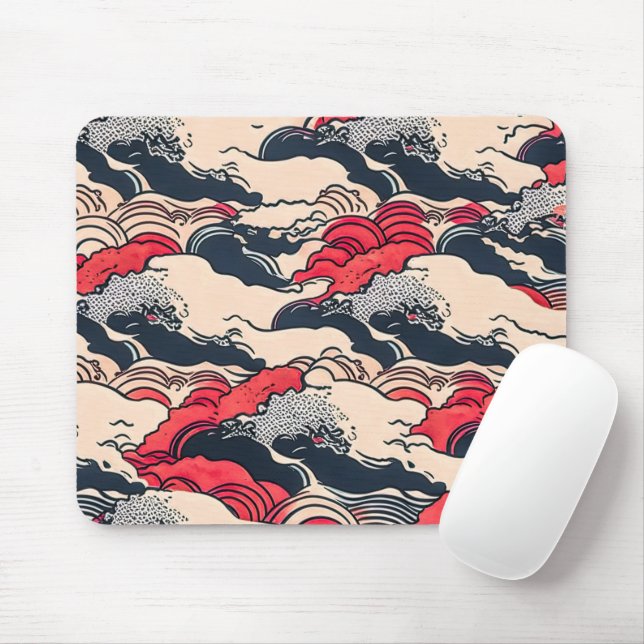 Mousepad Arte Abstrata de Ondas do Oceano em Estilo Japonês (Com mouse)