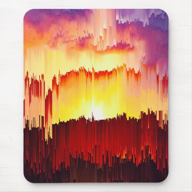 Mousepad Arte abstrata do entardecer com glitch (Frente)