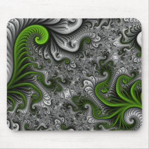 Mousepad Arte abstrata do Fractal do verde e das cinzas do