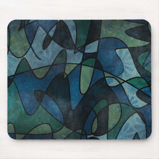 Mousepad Arte Abstrata em Vidro Pintado Digital Azul Verde  (Frente)