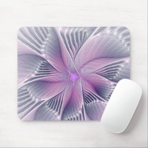 Mousepad Arte abstrata fractal moderna de flor rosa bonita