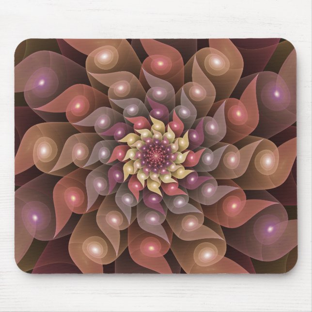 Mousepad Arte abstrata fractal moderna surreal flor brilhan (Frente)