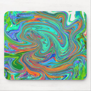 Mousepad Arte Abstrata Retro Groovy em Aqua, Laranja e Verd