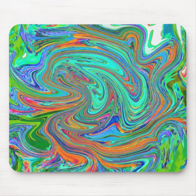Mousepad Arte Abstrata Retro Groovy em Aqua, Laranja e Verd (Frente)
