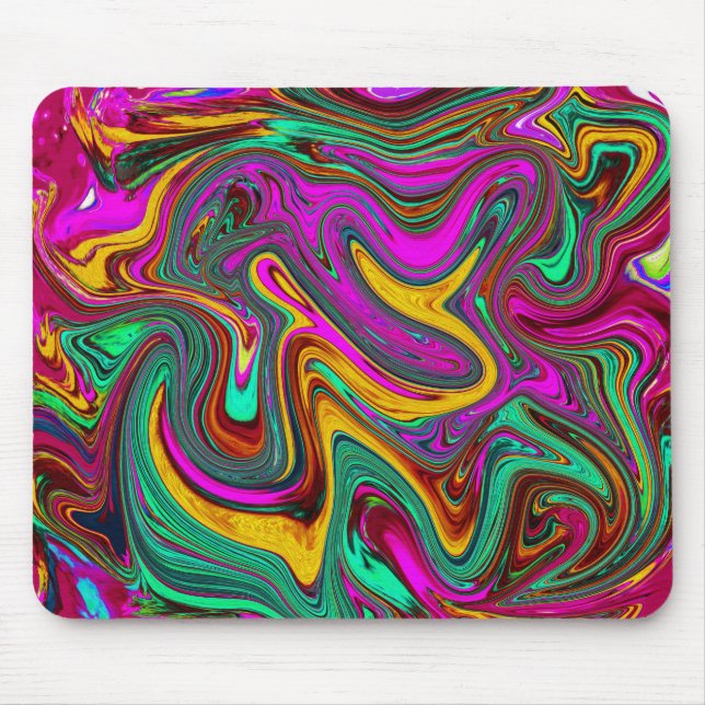 Mousepad Arte Abstrata Rosa Quente Marmorizada e Verde Espu (Frente)