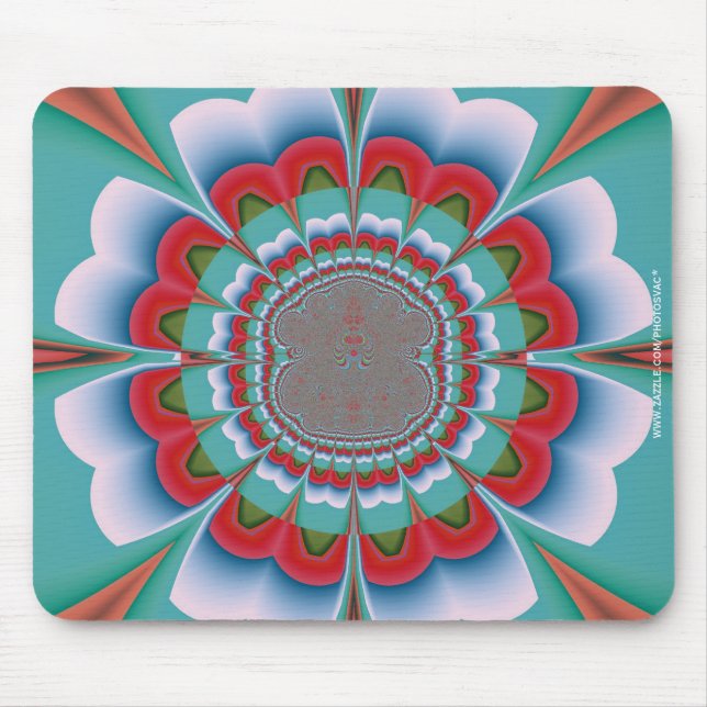 Mousepad Arte abstrato de Mandala Psicodélico Retro em Flor (Frente)