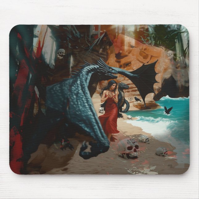 Mousepad Arte AI Escura Oculta Escura Oculta abstrato Drago (Frente)