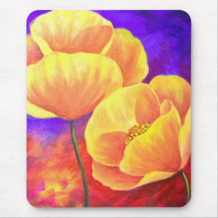 Mousepad Arte amarela da pintura da flor da papoila