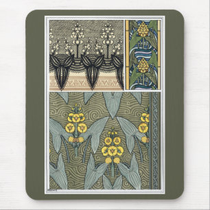 Mousepad Arte Antiga Flores de Jardim em Estilo Arte Nova c