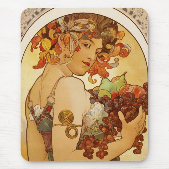 Mousepad Arte Antigo Alfons Mucha Fruta (Frente)