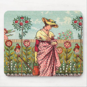 Mousepad Arte Antigo Jardim Crescer Flor Mulher