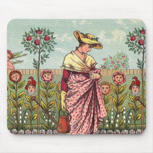 Mousepad Arte Antigo Jardim Crescer Flor Mulher (Frente)