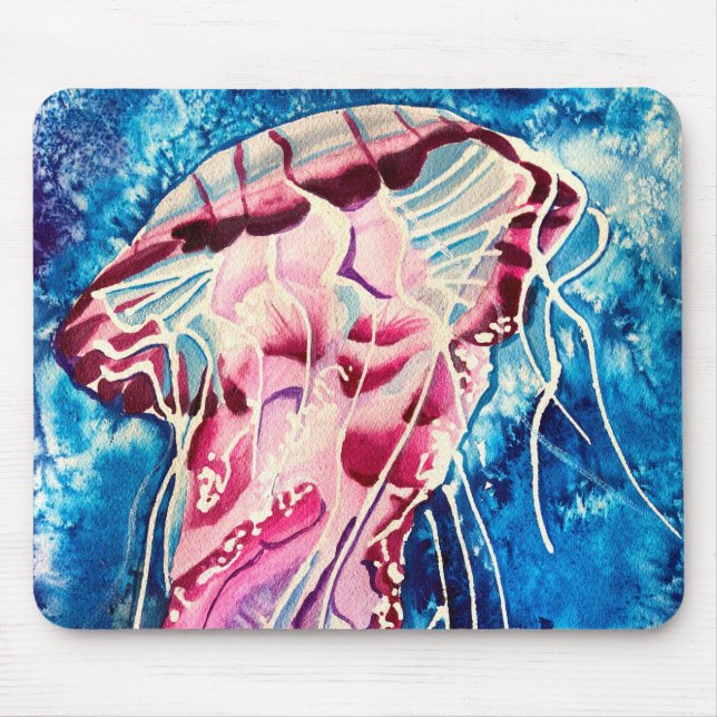 Mousepad Arte aquática em aquarela de águas-vivas (Frente)