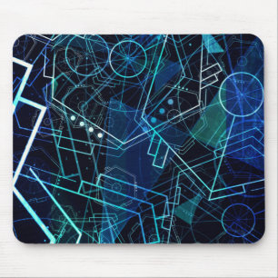 Mousepad Arte Azul de Dados Geométricos Digitais Abstratos