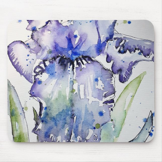 Mousepad Arte Azul Iris Flor Aquarela (Frente)