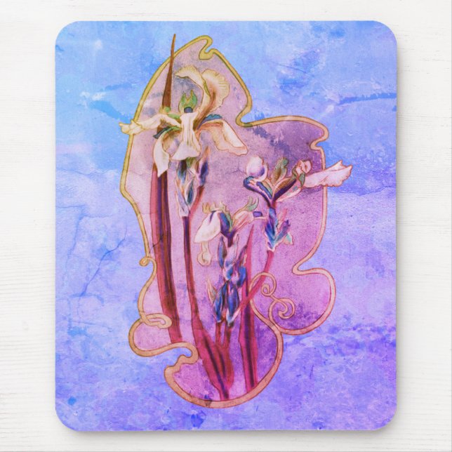 Mousepad Arte Blue Iris Flowers  (Frente)