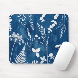 Mousepad Arte Botânica de Samambaia em Azul Cianotípico Pru