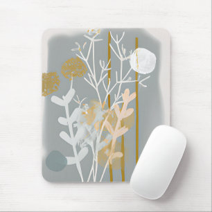 Mousepad Arte botânica minimalista abstrata cinza e dourada