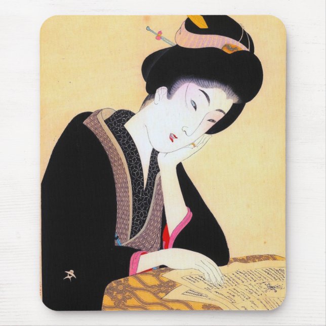 Mousepad Arte clássica japonesa oriental legal da senhora (Frente)