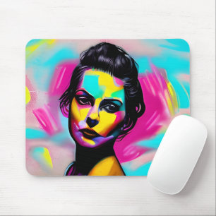 Mousepad Arte Colorida de Grafite Linda mulher feroz