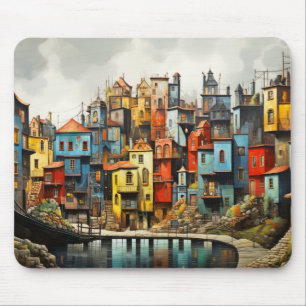 Mousepad Arte Colorida do Conceito de Paisagem da Vila