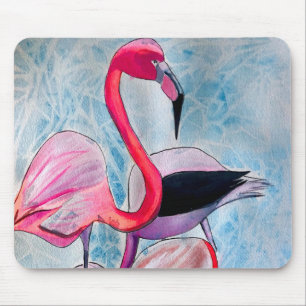 Mousepad Arte colorida rosa colorido flamingo aquarela