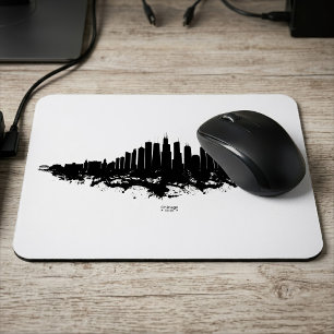 Mousepad Arte da Cidade em Aquarela Preto e Branco da Silhu