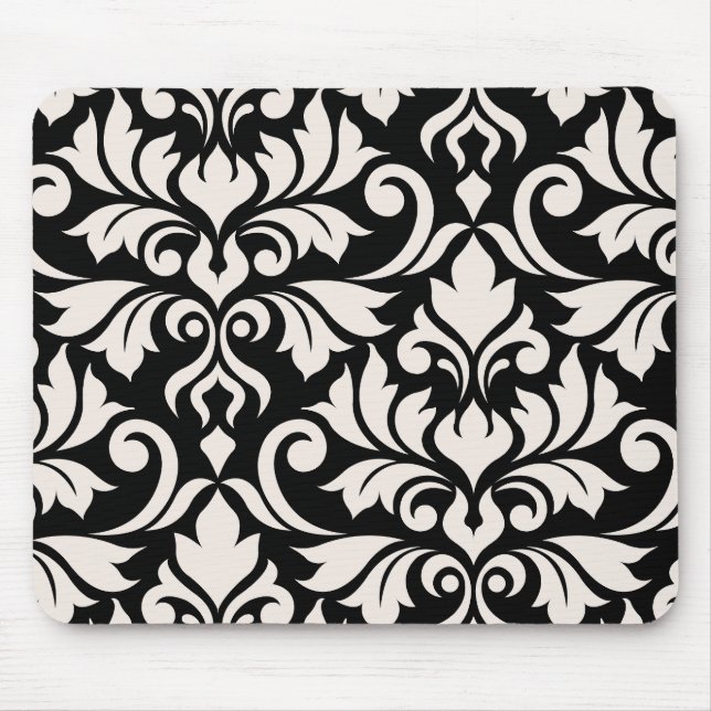 Mousepad Arte Damasco I Creme em Preto (Frente)