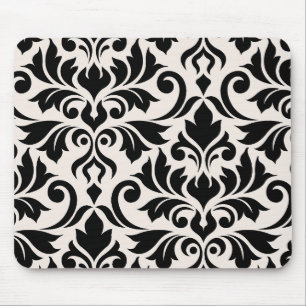 Mousepad Arte Damasco I Preto em Creme