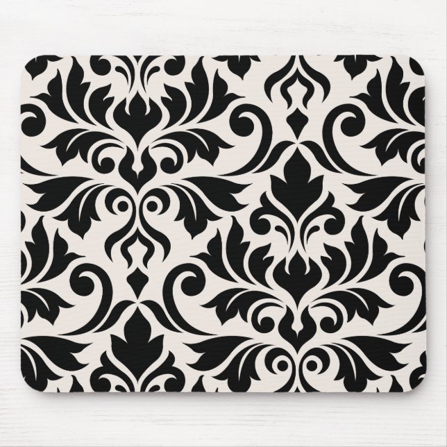 Mousepad Arte Damasco I Preto em Creme (Frente)