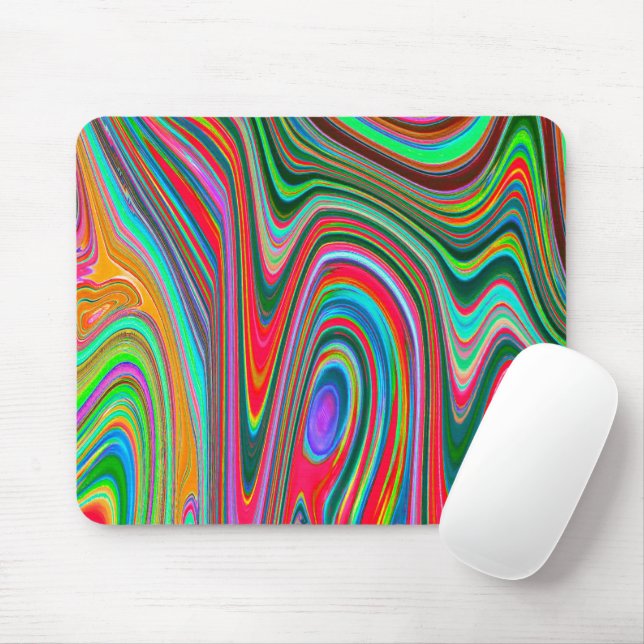 Mousepad Arte de Abstrato azul, verde e vermelho trippy (Com mouse)