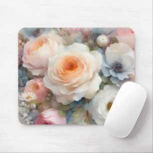Mousepad Arte de Aquarela Elegante Flores Rosas
