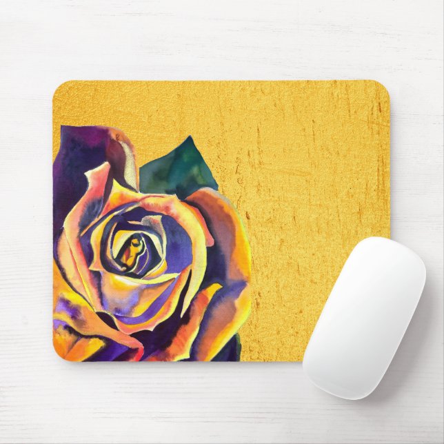 Mousepad arte de aquarela ouro Rosa (Com mouse)