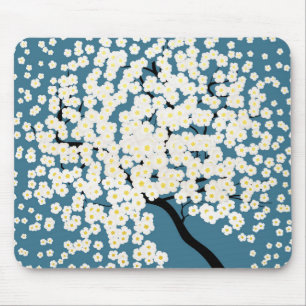 Mousepad Arte de árvore de flores brancas bonitas em flor