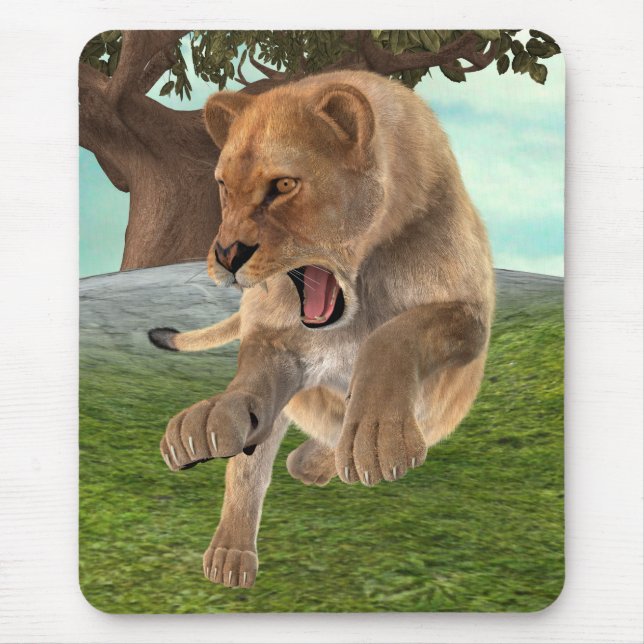 Mousepad Arte de Aventura na Selva com Leoa Feroz (Frente)