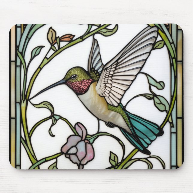 Mousepad Arte de beija-flor elegante botânico boho chic (Frente)