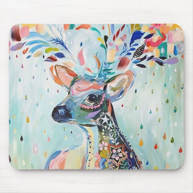 Mousepad Arte de Cervo Moderno e Bonito com Antlers de Flor (Frente)