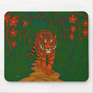 Mousepad Arte de Cloisonne Tigre no Caminho da Selva