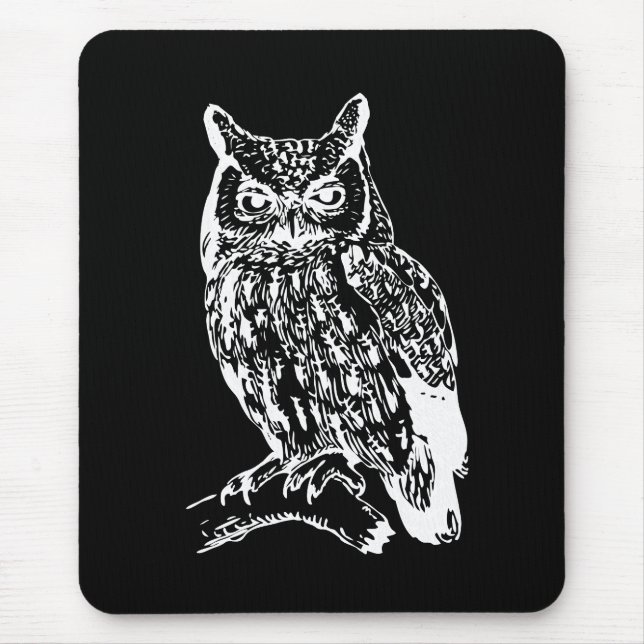 Mousepad Arte de Coruja Preta e Branca (Frente)