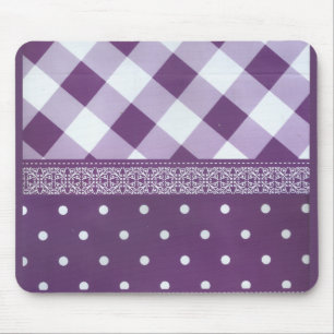 Mousepad Arte de Damasco Floral com Bolinhas branca púrpura