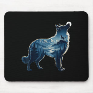 Mousepad Arte de exposição de lobo floresta montanhosa ao l