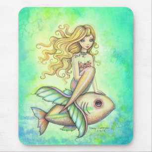 Mousepad Arte de Fantasia de Peixe Pequeno e Sereia