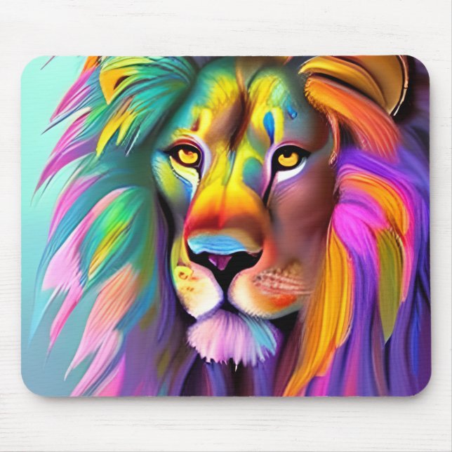Mousepad Arte de Fantasia Mística de Rosto de Leão Abstrato (Frente)