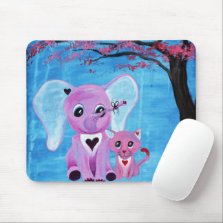 Mousepad Arte de Flor de Cerejeira com Elefante Rosa Não Me